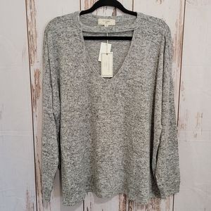 No Comment Plus Grey V Neck Top